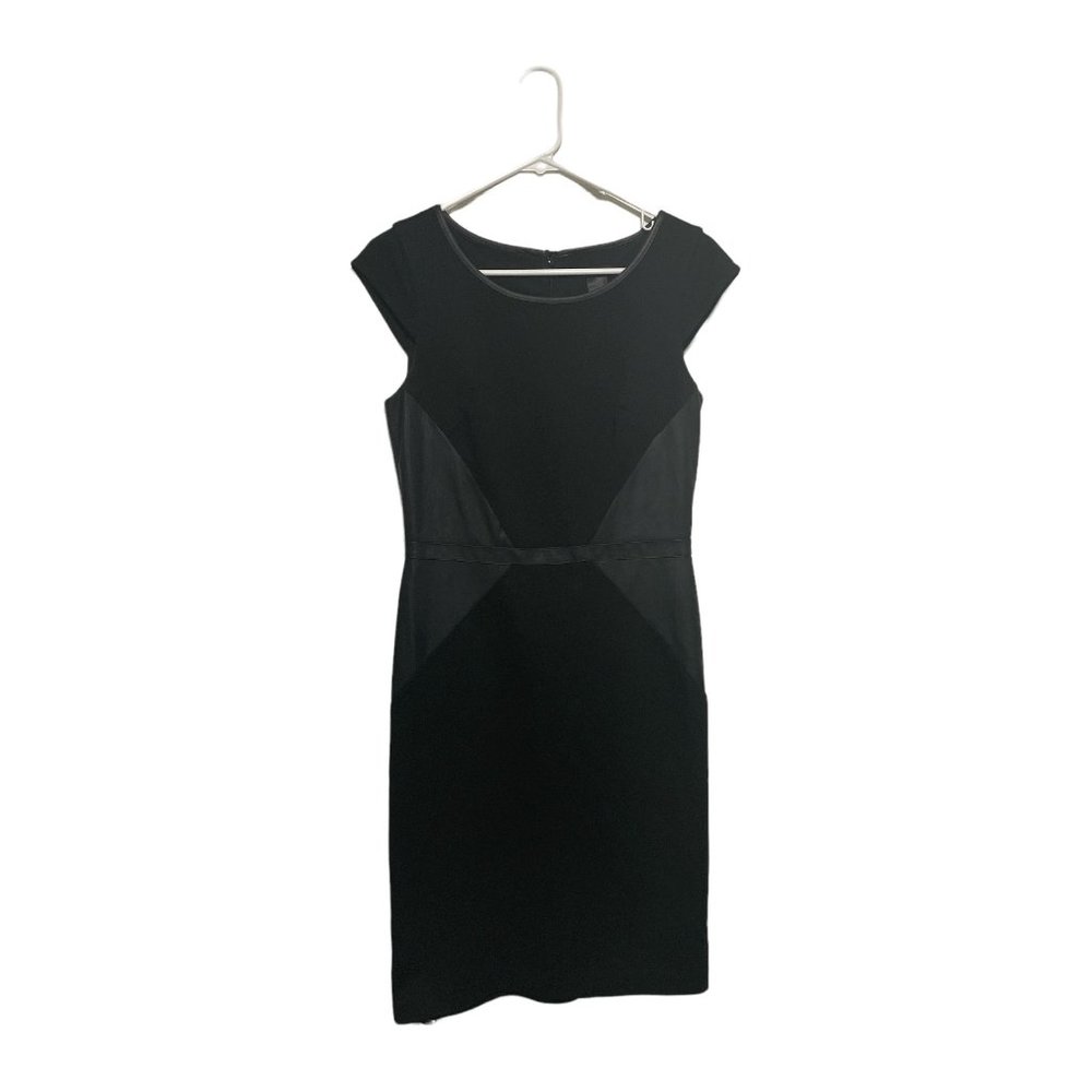 Ann Taylor  Women  Black Dress  Size 2 faux leather trim